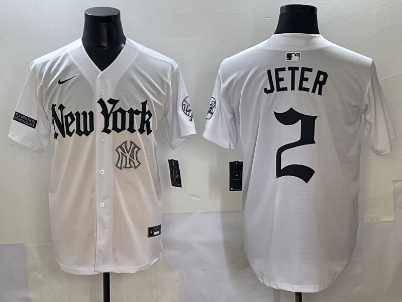 Men 2025 New York Yankees 2 Jeter White Five generations Joint Name Nike MLB Jersey style 19
